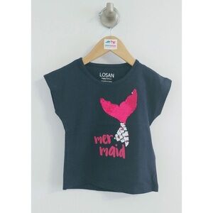 Navy Mermaid Kids T-Shirt with Sequins